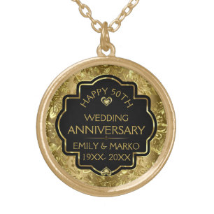 Gold & Black 50th Wedding Anniversary Gold Plated Necklace