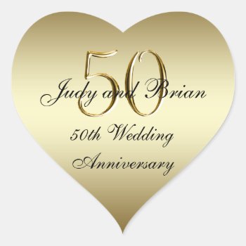 Gold Black 50th Wedding Anniversary Heart Sticker by ElegantMonograms at Zazzle