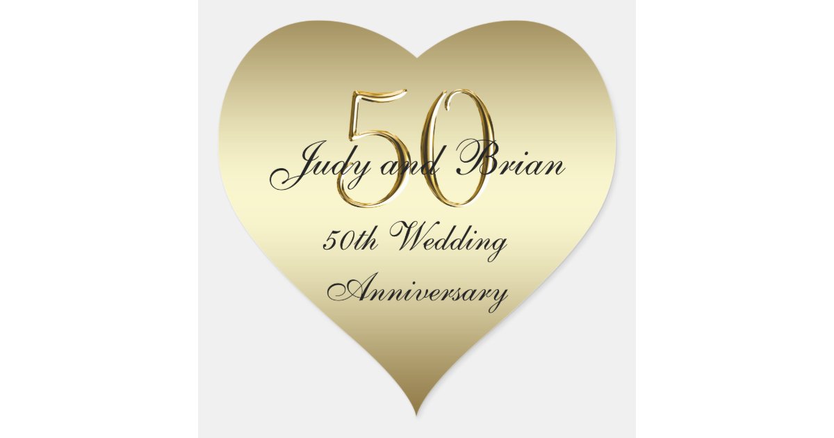 Gold Black 50th Wedding Anniversary Heart Sticker | Zazzle