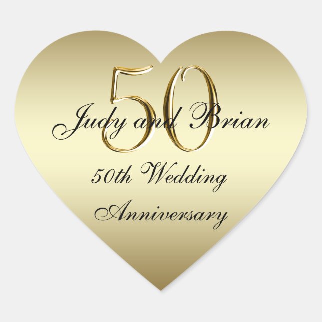 Gold Black 50th Wedding Anniversary Heart Sticker (Front)