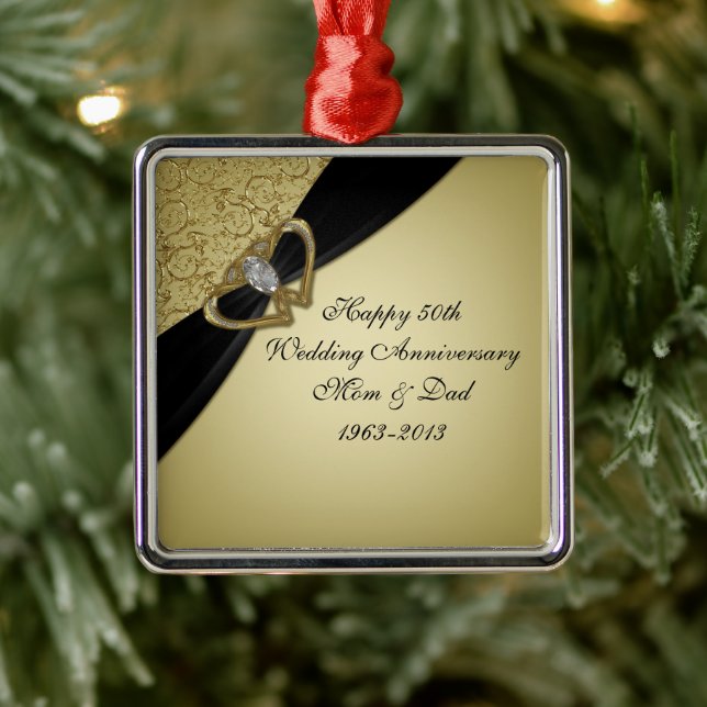 Gold Black 50th Wedding Anniversary Metal Ornament (Tree)