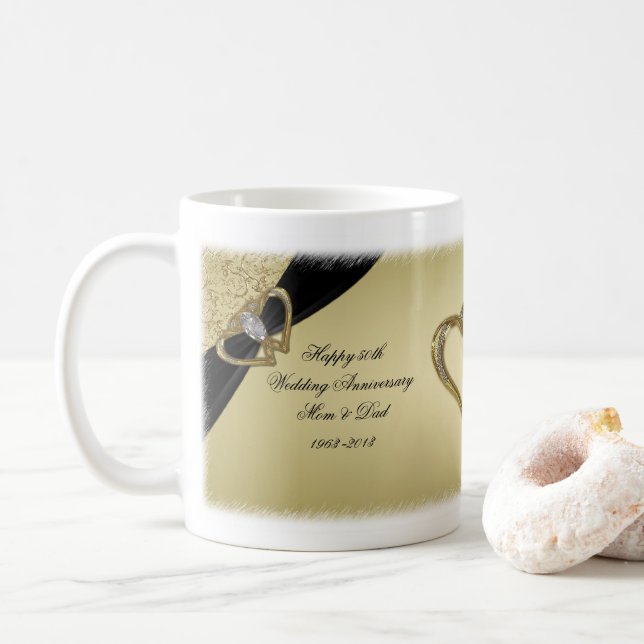 Gold Black 50th Wedding Anniversary Mug (With Donut)