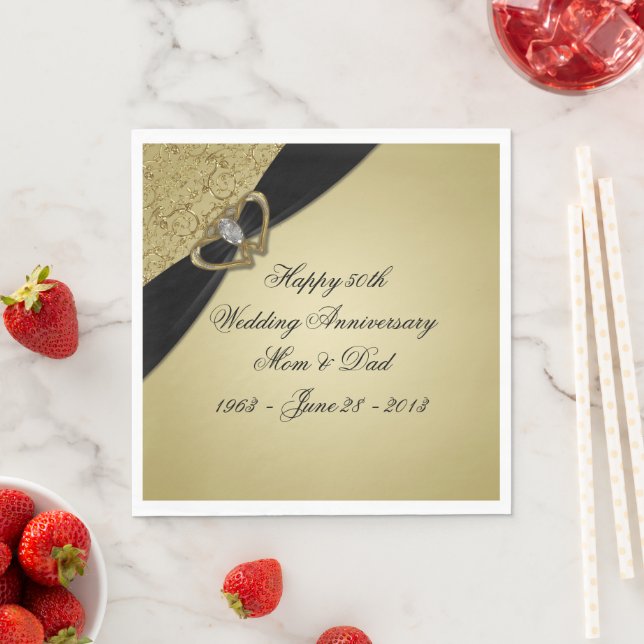 Gold Black 50th Wedding Anniversary Napkins (Insitu)