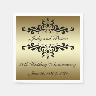 Gold Black 50th Wedding Anniversary Paper Napkins
