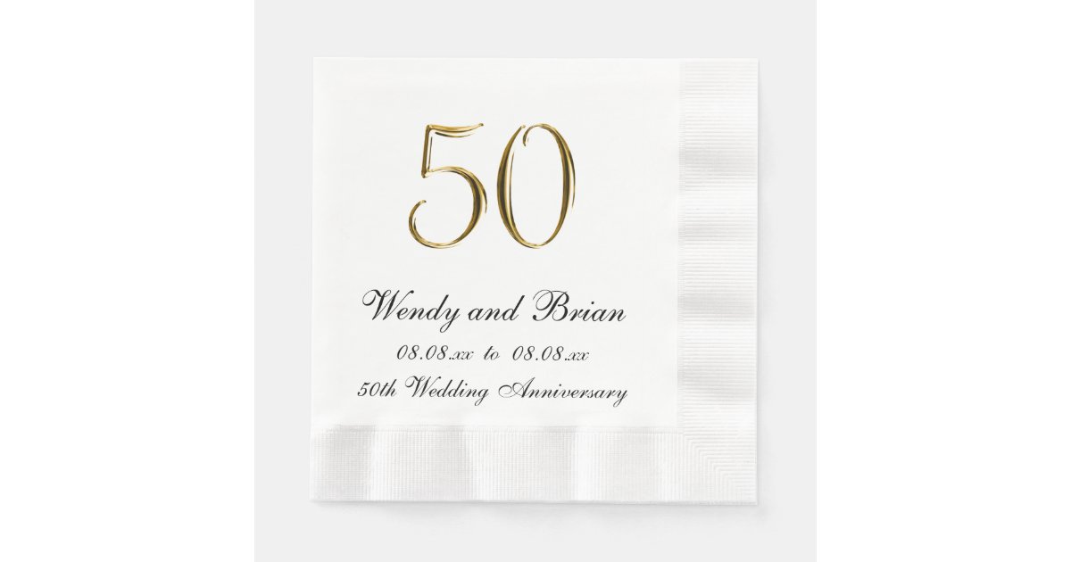 Gold Black 50th Wedding Anniversary Paper Napkins