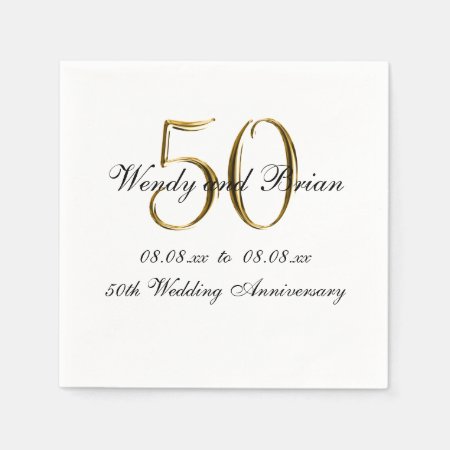 Gold Black 50th Wedding Anniversary Paper Napkins
