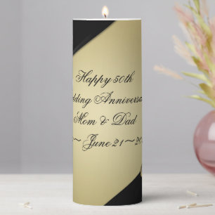 Gold Black 50th Wedding Anniversary Pillar Candle