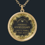 Gold & Black 50th Wedding Anniversary Plated Necklace<br><div class="desc">Image of a gold shiny floral damask and gold diamonds with a customizable text template for you to customize.</div>