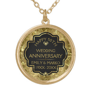 Gold & Black 50th Wedding Anniversary Plated Necklace