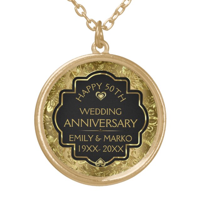 Gold & Black 50th Wedding Anniversary Plated Necklace (Front)