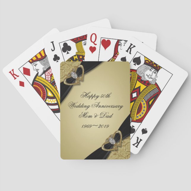Gold Black 50th Wedding Anniversary Poker Cards (Back)