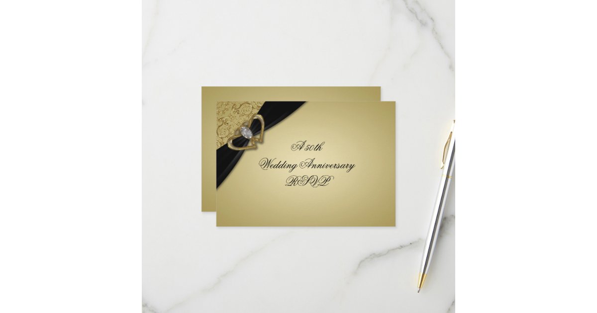 Gold Black 50th Wedding Anniversary RSVP Card | Zazzle