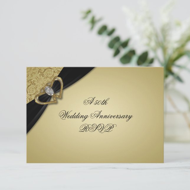 Gold Black 50th Wedding Anniversary RSVP Card (Standing Front)