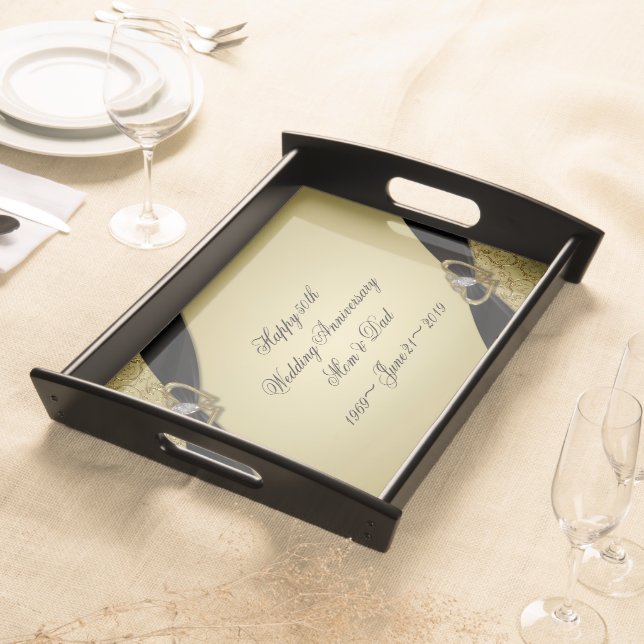 Gold Black 50th Wedding Anniversary Serving Tray (Front)
