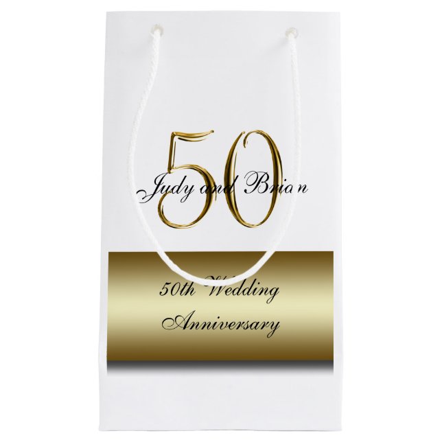 Gold Black 50th Wedding Anniversary Small Gift Bag (Front)