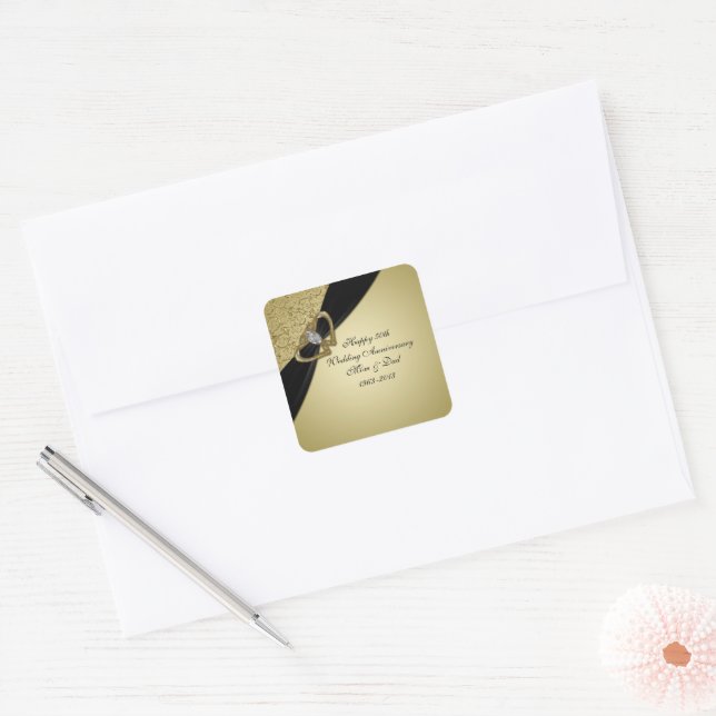 Gold Black 50th Wedding Anniversary Square Sticker (Envelope)