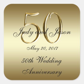 Gold Black 50th Wedding Anniversary Square Sticker by ElegantMonograms at Zazzle
