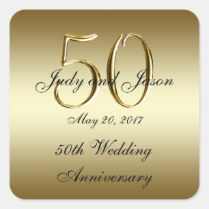 Gold Black 50th Wedding Anniversary Square Sticker