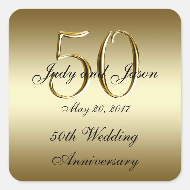 Gold Black 50th Wedding Anniversary Square Sticker (Front)