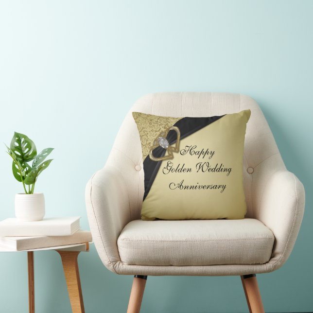 Gold Black 50th Wedding Anniversary Throw Pillow (Chair)
