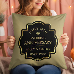 Gold & Black 50th Wedding Anniversary Throw Pillow