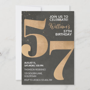 Gold Black 57th Birthday Invitation