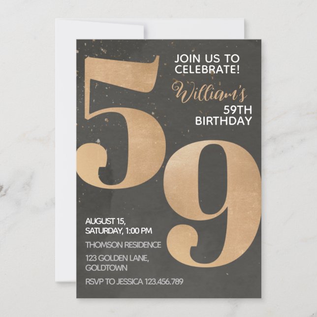 Gold Black 59th Birthday Invitation (Front)