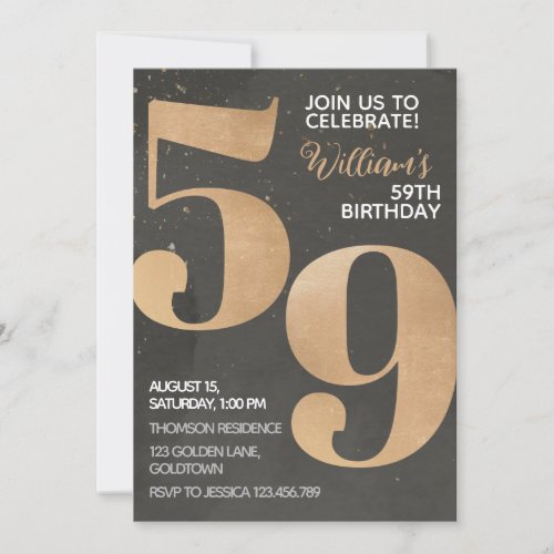 Gold Black 59th Birthday Invitation