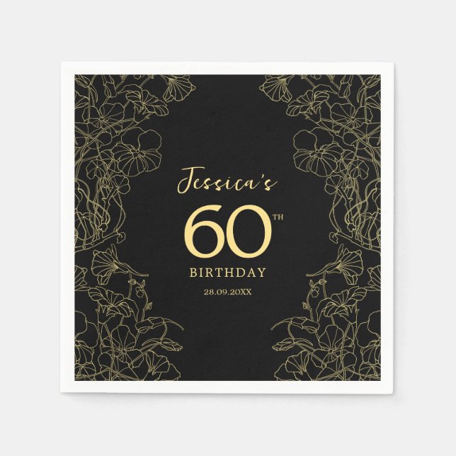 Gold Black 60th Birthday Napkins (Front)
