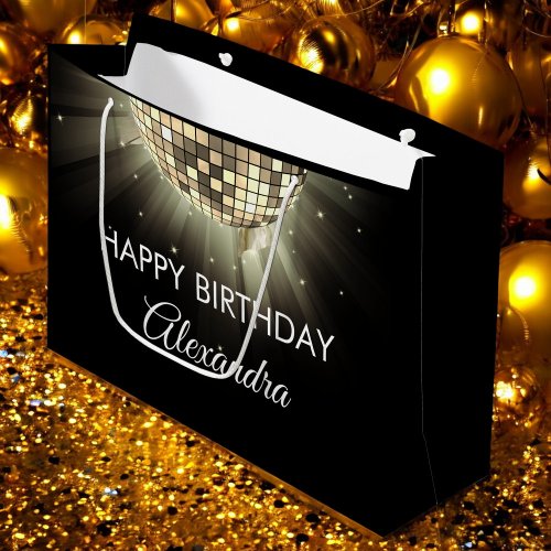 Gold Black 60th Birthday Party 70s Disco Ball Large Gift Bag