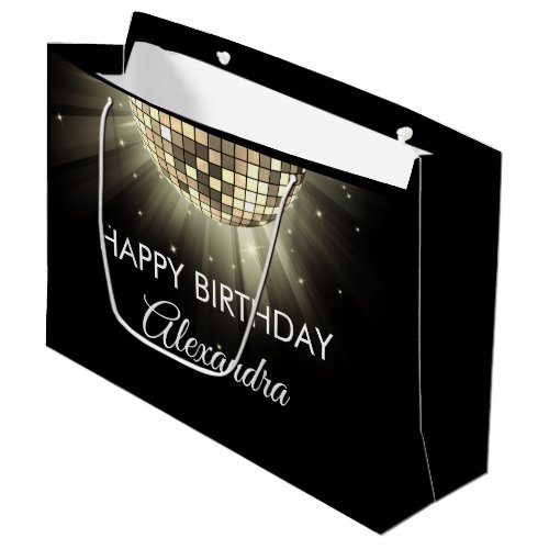 Gold Black 60th Birthday Party 70s Disco Ball Large Gift Bag