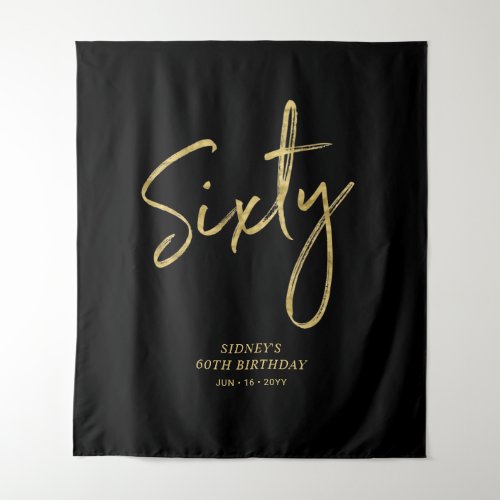 Gold  Black 60th Birthday Party Backdrop Tapestry