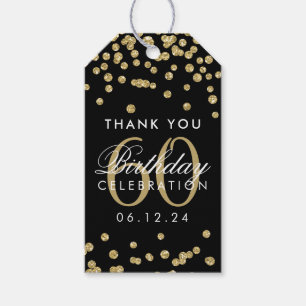 Gold Black 60th Birthday Thank You Confetti Gift Tags
