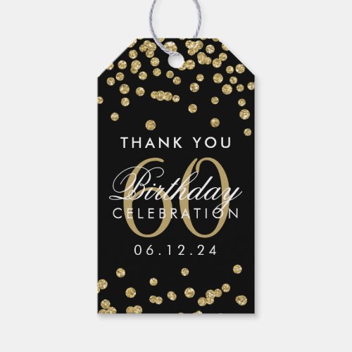 Gold Black 60th Birthday Thank You Confetti Gift Tags