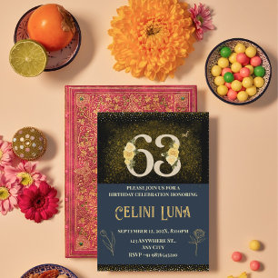 Gold & Black 63rd Birthday Invitations