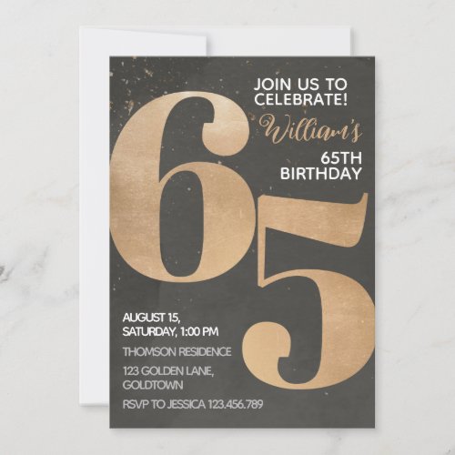 Gold Black 65th Birthday Invitation