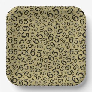 Gold/Black 65th Random Number Pattern Paper Plates