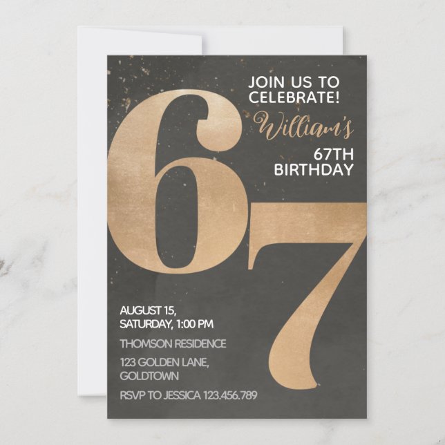 Gold Black 67th Birthday Invitation (Front)