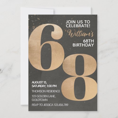 Gold Black 68th Birthday Invitation