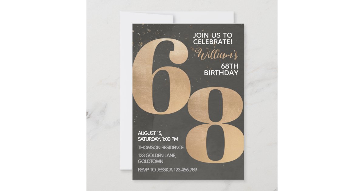 Gold Black 68th Birthday Invitation | Zazzle