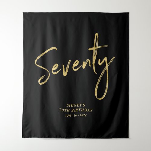 Gold  Black 70th Birthday Party Backdrop Tapestry