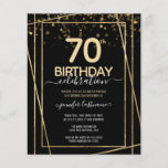 Gold Black 70th Birthday Party Budget Invitation<br><div class="desc">Elegant Faux gold border with shimmering confetti highlights on the top border. All text is adjustable and easy to change for your own party needs. Great elegant 70th birthday template design.</div>