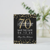 Gold Black 70th Birthday Save Date Confetti Save The Date (Standing Front)
