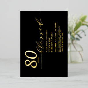 Gold & Black 80 Years Loved 80th Birthday Party Foil Invitation