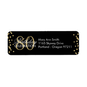 Gold Black 80th Birthday Glitter Confetti Label