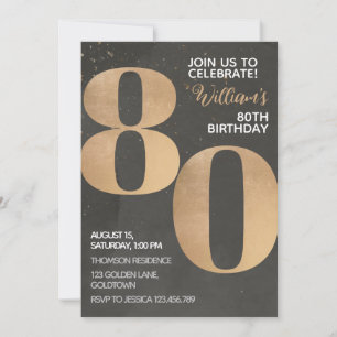 Gold Black 80th Birthday Invitation