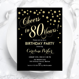 Gold Black 80th Birthday Party Invitation