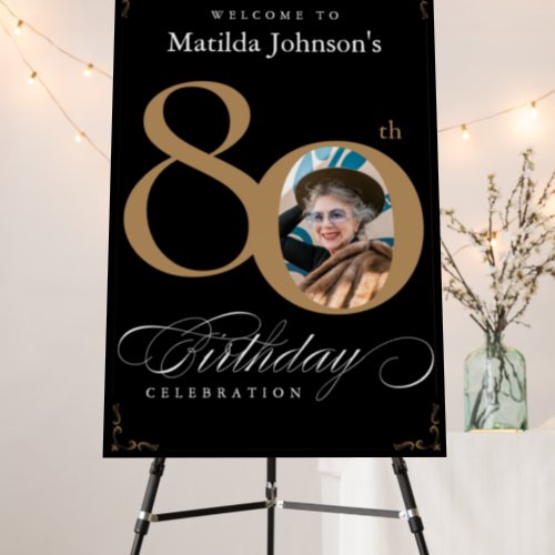 Gold Black 80th Birthday Party Welcome Sign Board
