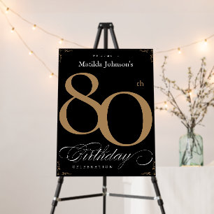 Gold Black 80th Birthday Party Welcome Sign Board