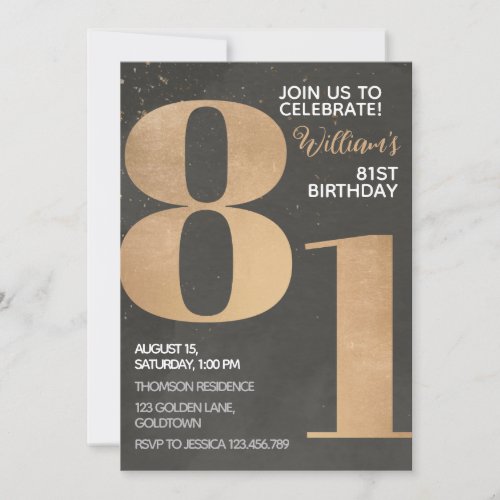 Gold Black 81st Birthday Invitation